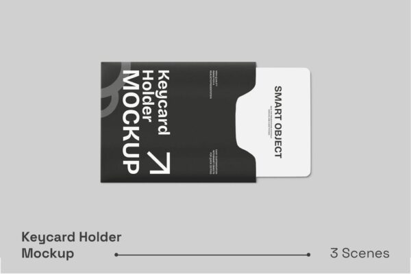 3款极简钥匙卡门禁卡电磁卡公交卡片卡套包装PSD样机Keycard Holder Mockup