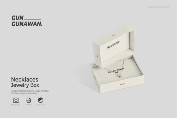 极简首饰项链天地盒纸盒包装盒PSD样机Necklaces Jewelry Box Mockup