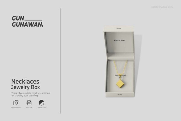 极简首饰项链天地盒纸盒包装盒首饰盒PSD样机Necklaces Jewelry Box Mockup