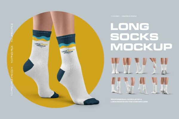 10款极简模特展示长袜袜子印花设计展示PSD样机10 Mockups Long Socks on the Woman Legs