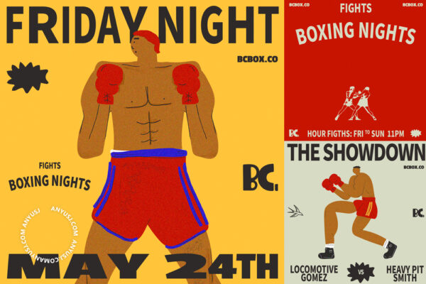 2套趣味复古拳击运动INS小红书社交媒体海报Banner卡片传单PSD排版设计模板Boxing template collection-第7237期-