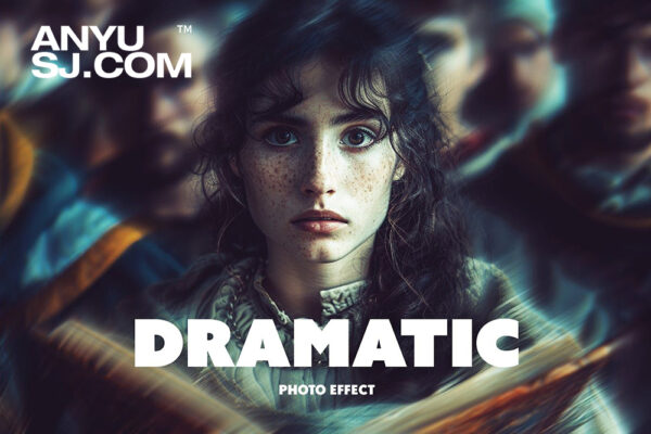 复古电影大片运动模糊人物聚焦图片后期PSD特效样机Dramatic Cinematic Photo Effect-第7276期-