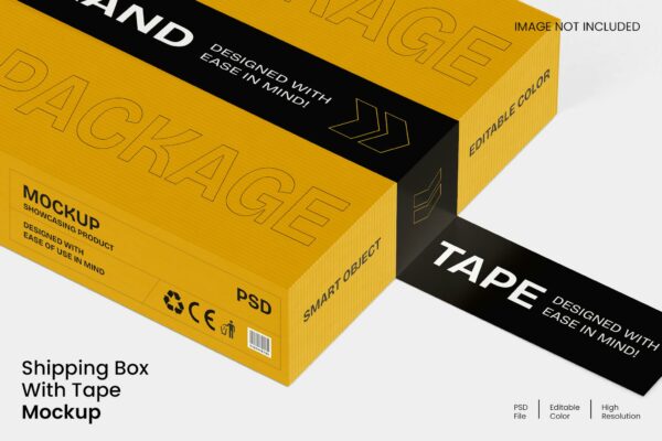 极简带胶带的纸盒包装盒快递盒PSD样机Shipping Box With Tape Mockup