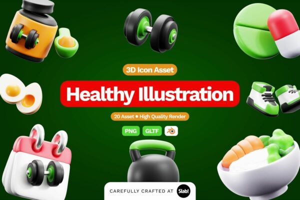 20款3D健康运动健身器械日历icon图标插画插图Blender模型设计套装3D Healthy Illustration