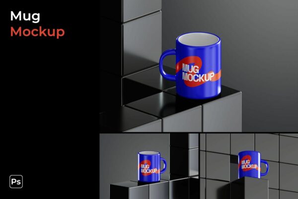 3款极简陶瓷马克杯水杯设计展示PSD样机Mug Mockup