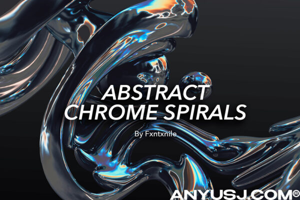 8款3D渲染金属镀铬流体抽象艺术PNG免扣设计元素包Abstract Chrome Spirals PNG-第7330期-