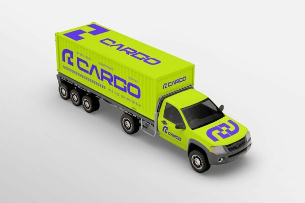 极简大型货运卡车车辆汽车集装箱外观涂装设计展示PSD样机Cargo Vehicle Truck Mockup