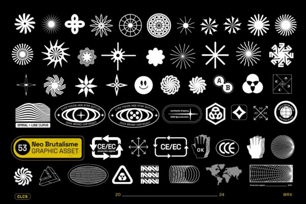 53款现代Y2K几何抽象星芒logo徽标产品标志AI矢量图形设计套装Cd Neo Brutalisme Design Graphic Asset