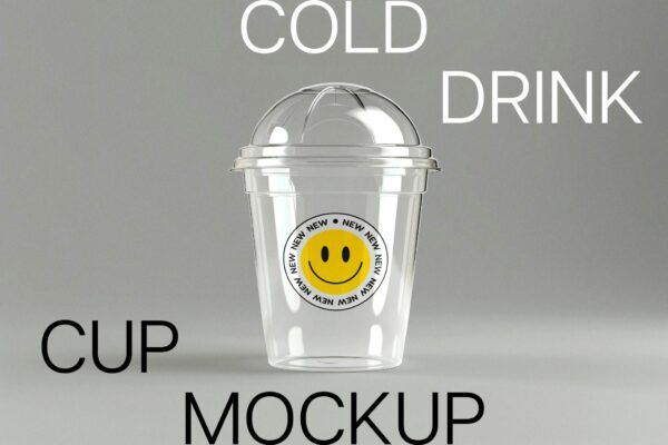 极简冷饮冰淇淋奶茶饮料透明塑料吸管杯水杯外卖杯PSD样机Cold Drink Cup Mockup