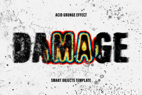 复古酸性流体颗粒噪点晕染文本标题logo徽标特效样机Damage Distortion Text Effect