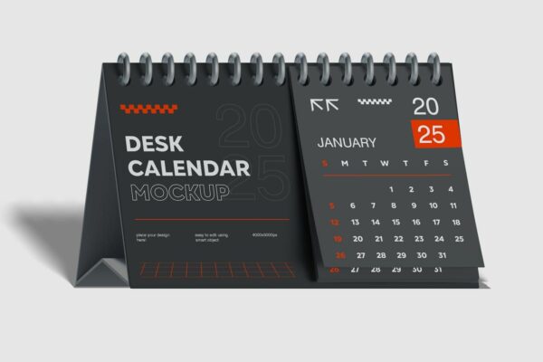 2款极简桌牌台历日历设计展示PSD样机Desk Calendar Mockup