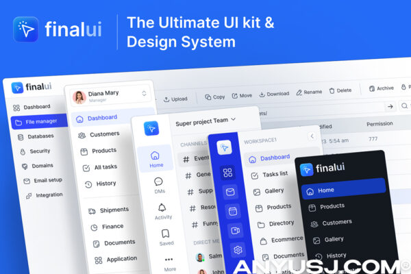 现代双色用户界面数据分析后台文件管理FigmaUI组件设计套件Final UI – Modern Design System and UI Kit