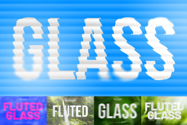 10款透明抽象艺术条纹压花玻璃文本标题PSD特效样机 Fluted glass text effects-第7379期-
