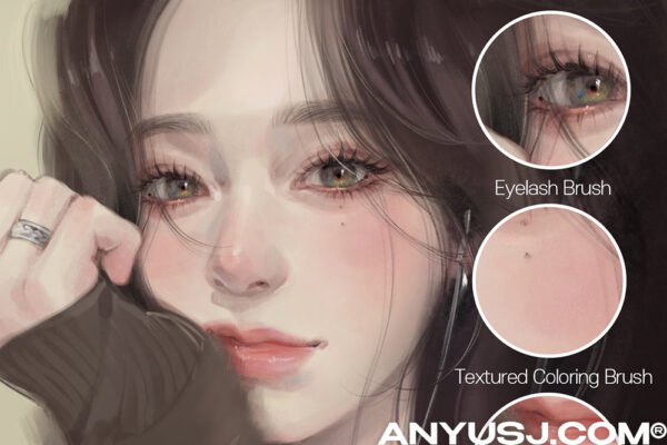 13款专业手绘肖像头发纹理Procreate笔刷画笔设计套装Full of Texture! 9 types of Procreate Brush for Portrait-第7269期-