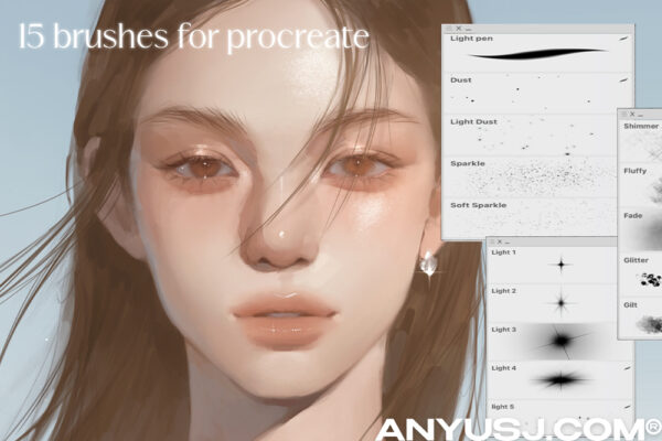 15款发光闪光闪粉光晕光线光效Procreate笔刷绘画套装HAEYOON glow brush set (15) for procreate-第7375期-