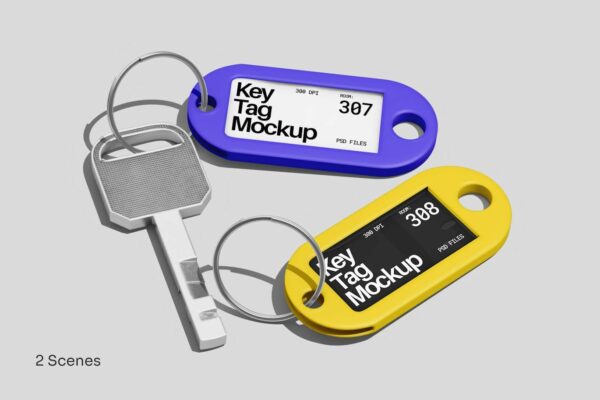 2款极简钥匙扣logo徽标品牌VI样机Key Tag Mockup