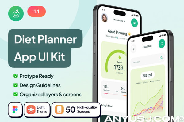 50+现代极简AI智能营养学健康饮食APP移动应用UI界面设计套件LifeFit – Healthy Diet Planner App UI Kit