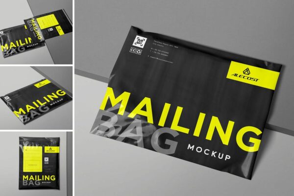 3款极简塑料袋快递邮寄包装袋PSD样机Mailing Bag Mockup