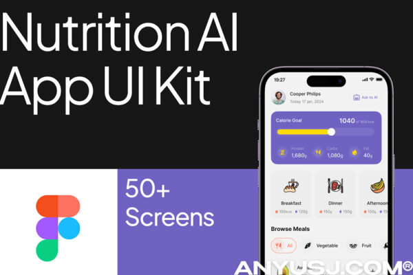 50+现代极简健康饮食营养学APP移动应用页面小程序UI套件Nutrition AI App UI Kit