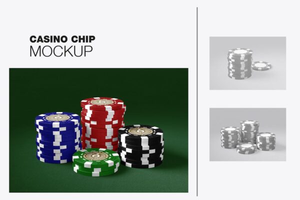 极简赌场筹码代币堆叠logo徽标设计展示PSD样机Pack Casino Tokens Mockup