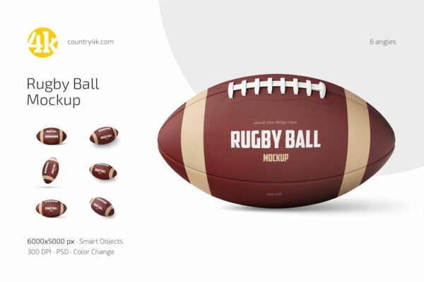 6款极简橄榄球logo徽标设计展示PSD样机Rugby Ball Mockup Set