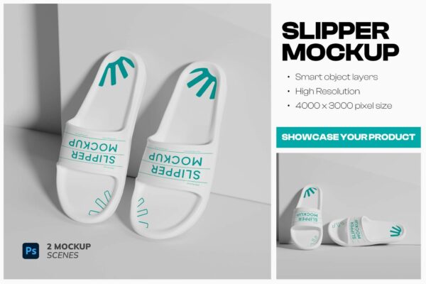 2款极简酒店室内塑料拖鞋凉拖PSD样机Slipper Sandals Flipflop Mockup