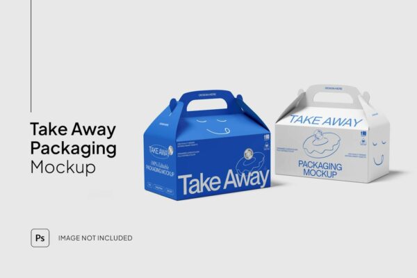 2款纸盒外卖盒手提盒包装盒礼品盒PSD样机Takeaway Packaging Mockup