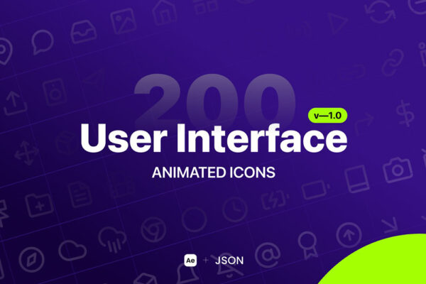 200款现代极简动态网页UI设计icon图标动画AE/JSON矢量logo徽标设计套装User Interface Animated Icons-第7339期-