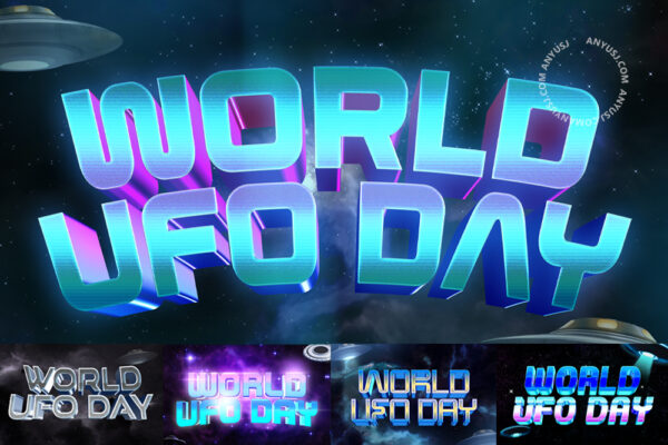 10款3D立体外太空金属镀铬文本标题logo徽标特效PSD样机套装World ufo day text effect set-第7305期-