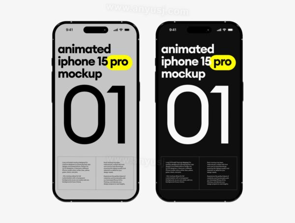 现代极简动态IPhone 15 Pro手机UI屏幕界面APP设计展示AE样机Animated iPhone 15 Pro Mockup 01-第7300期-