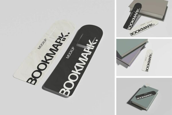 4款极简纸质标签书签logo徽标设计展示PSD样机Bookmark Mockup