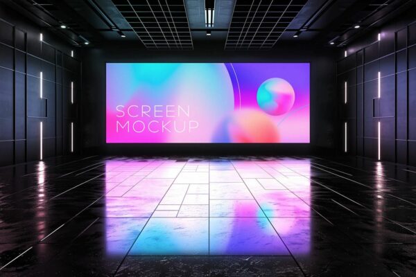 极简现代夜间发光LED屏幕海报广告banner设计展示PSD样机Glowing LED Screen Mockup