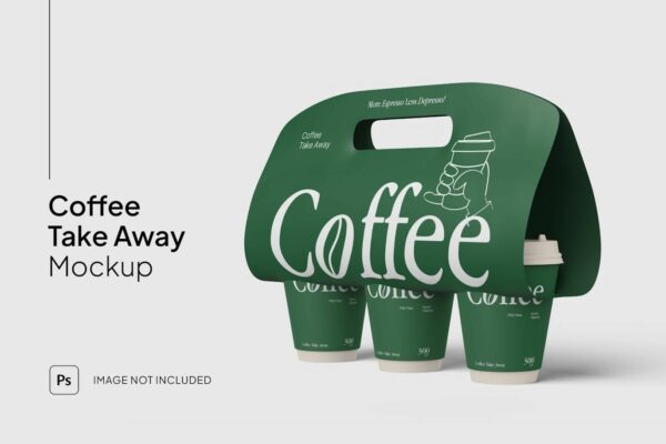 极简咖啡杯纸杯外卖杯手提打包盒PSD样机Coffee Cup Takeaway Mockup