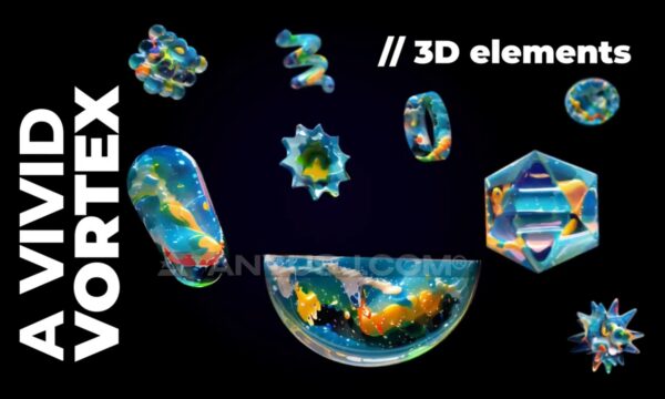 10款3D动态液态玻璃抽象几何视频元素透明MOV素材Pack Of 10 3D Liquid Glass Elements On Alpha-第7197期-