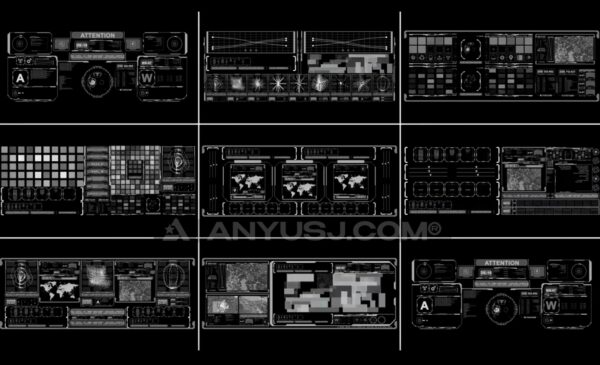 8款赛博未来科技全息HUD仪表盘屏幕界面FCPX插件动画元素素材Hud Large Screens-第7291期-