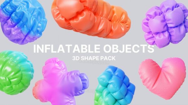 10款3D立体动态趣味Y2K充气膨胀几何元素MOV透明视频素材Pack Of 10 Inflatable Playful 3D Shapes On Alpha-第7354期-