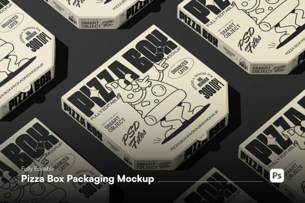极简披萨盒纸盒包装盒外卖盒PSD包装设计展示样机Pizza Box Mockup