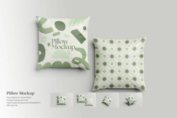 极简正方形枕头抱枕背枕靠枕印花设计展示PSD样机Pillow Mockup