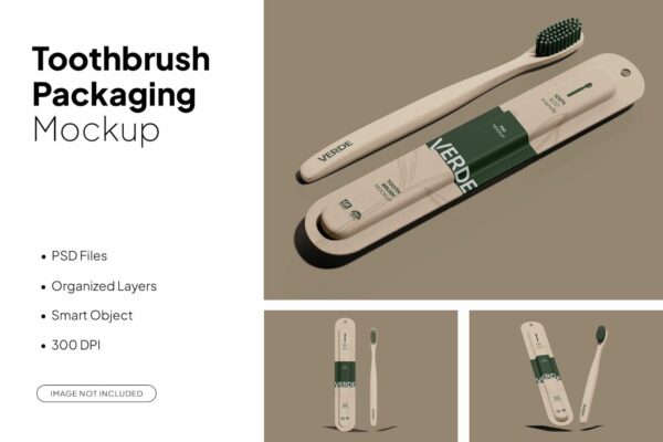 3款极简牙刷包装盒logo印花设计展示PSD样机Toothbrush Mockup