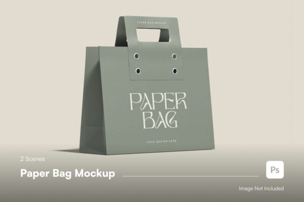 2款极简手提包装袋纸袋购物袋礼品袋PSD样机Paper Bag Mockup