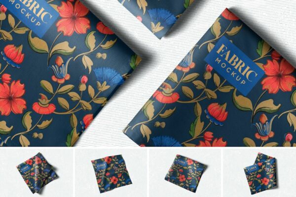 3款极简质感织物纺织物丝绸绸缎布料桌布手帕印花设计展示PSD样机Fabric Mockup