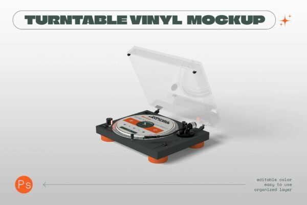 极简转盘黑胶CD光盘唱片专辑播放器PSD样机Turntable Vinyl Record Player Mockup