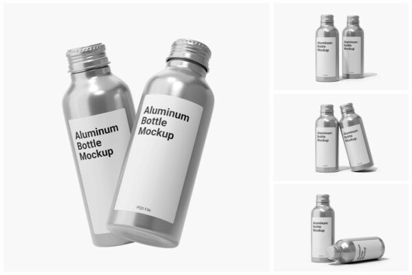 4款极简金属铝罐瓶子PSD标签设计展示样机Aluminum Bottle Mockup Vol.2