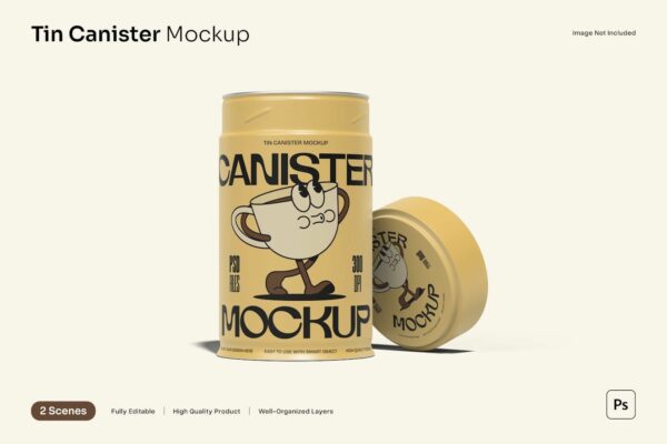 2款极简金属罐锡罐圆罐圆筒食品包装设计展示PSD样机Tin Canister Mockup