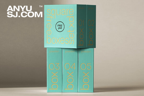 极简质感正方形纸盒包装盒礼品盒PSD样机Branding Square Boxes Psd Mockup Set-第7493期-