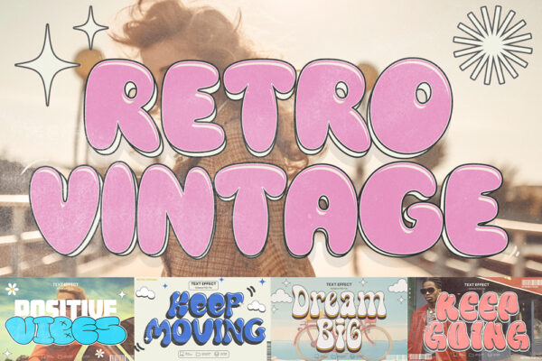 10款趣味Y2K复古气泡标题logo徽标特效PSD样机套装10 Retro vintage text effect set-第7524期-