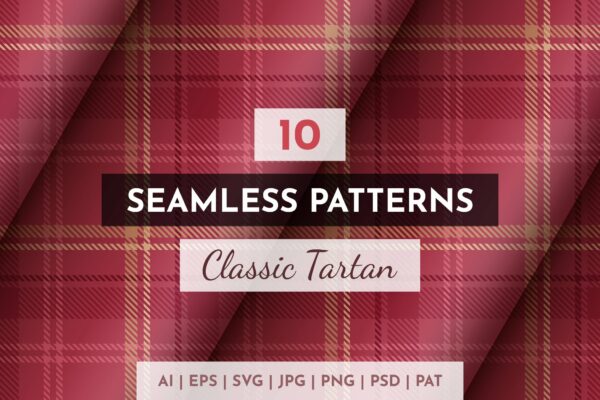 10款复古英伦风格子网格无缝图案矢量图形背景设计套装10 Seamless Classic Tartan Patterns