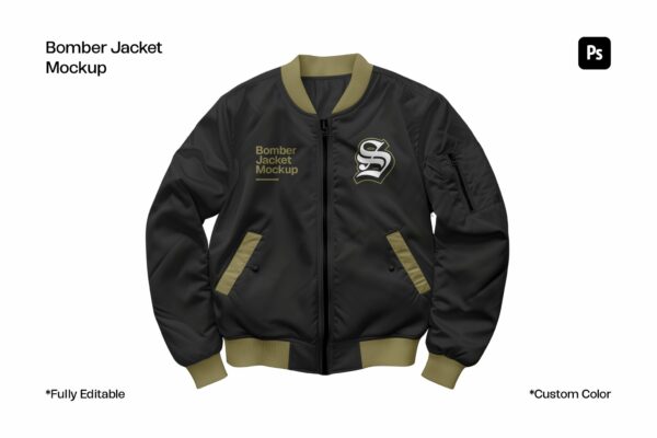 逼真极简飞行员夹克服装外套印花设计展示PSD样机Bomber Jacket Mockup