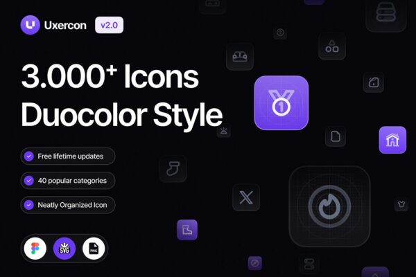 3000+40多个热门类别网站网页社交程序UI设计icon图标logo徽标Fig/SVG矢量图形设计套装3000+ Duocolor Icon Styles Uxercon Icon Library v2.0-第7472期-