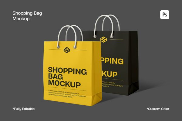 极简手提袋购物袋纸袋包装袋PSD样机Shopping Bag Mockup